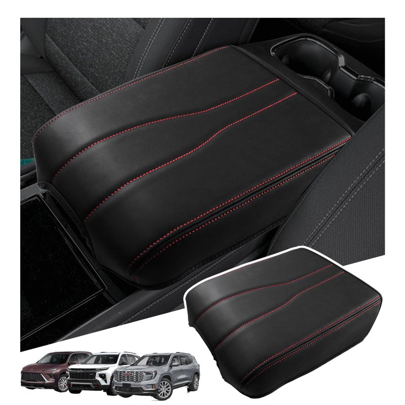 Sinminou Center Console Armrest Cover Compatible with 20242026 Chevy Traverse20242026 GMC Acadia20252026 Buick Enclave Interior Accessories Leather Middle Console Lid Pad Protector Red Lines